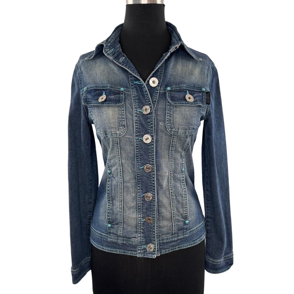 Vintage MOSCHINO Blue Crop Jacket Cotton Denim Front-Button Size IT 42 US 8 VTG